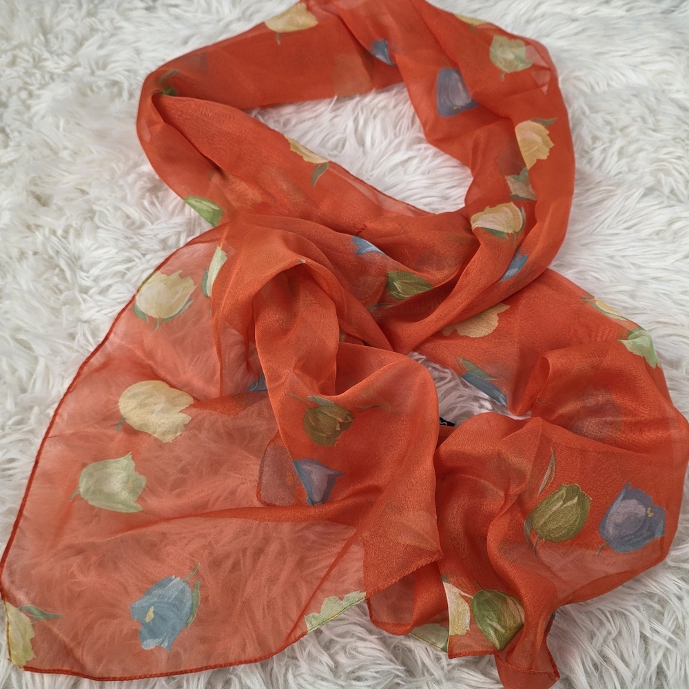 Vintage Floral Orange Sheer Scarf By Resource